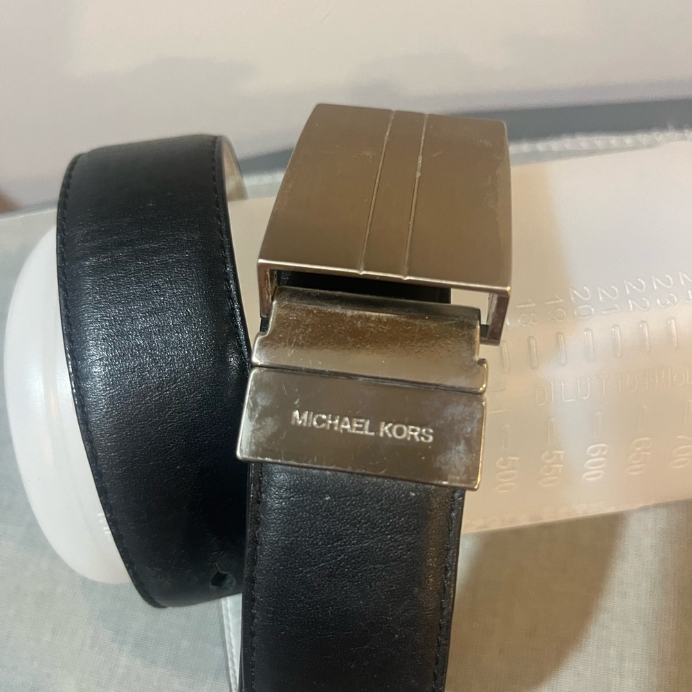 Michael Kors Black and Silver Reversible Belt with Sleek Buckle